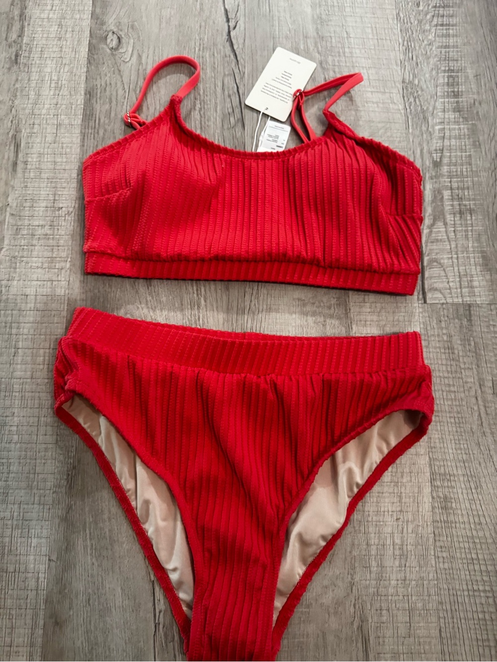Cupshe Ribbed Coral Scoop Bralette High-Rise Bikini